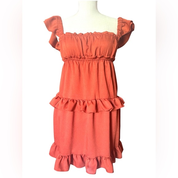 WeWoreWhat Rust Ruffle Mini DressXS-S - Picture 8 of 10